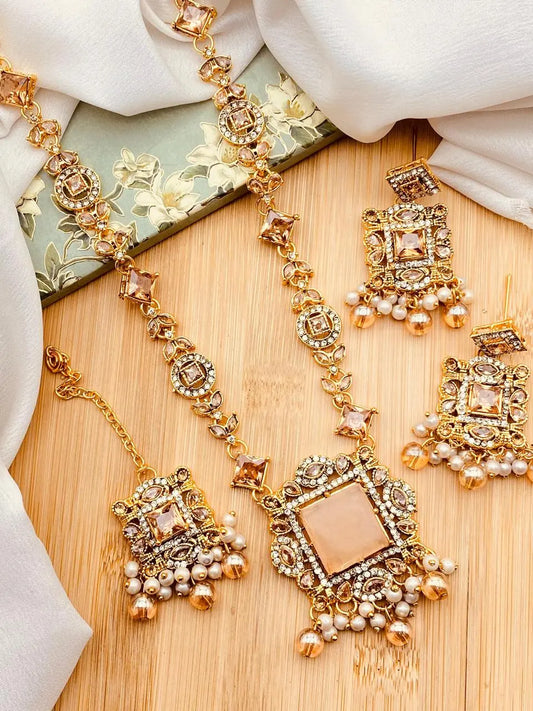 Egyptian Gems Square Stones Mala set with Tika-2046 Nayab Jewellery