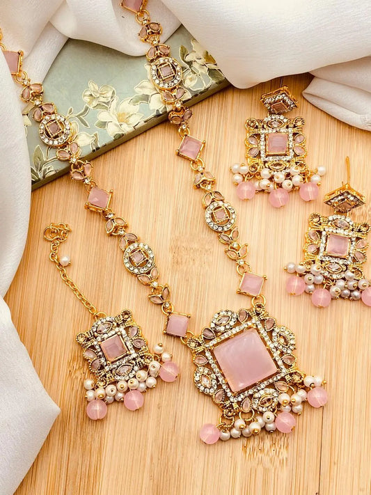 Egyptian Gems Square Stones Mala set with Tika-2046 Nayab Jewellery