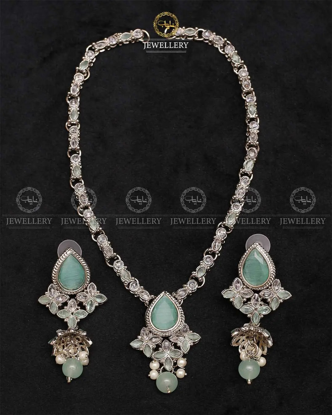 Egyptian Necklace set with Jhumki NJ-1863-Silver Nayab Jewellery