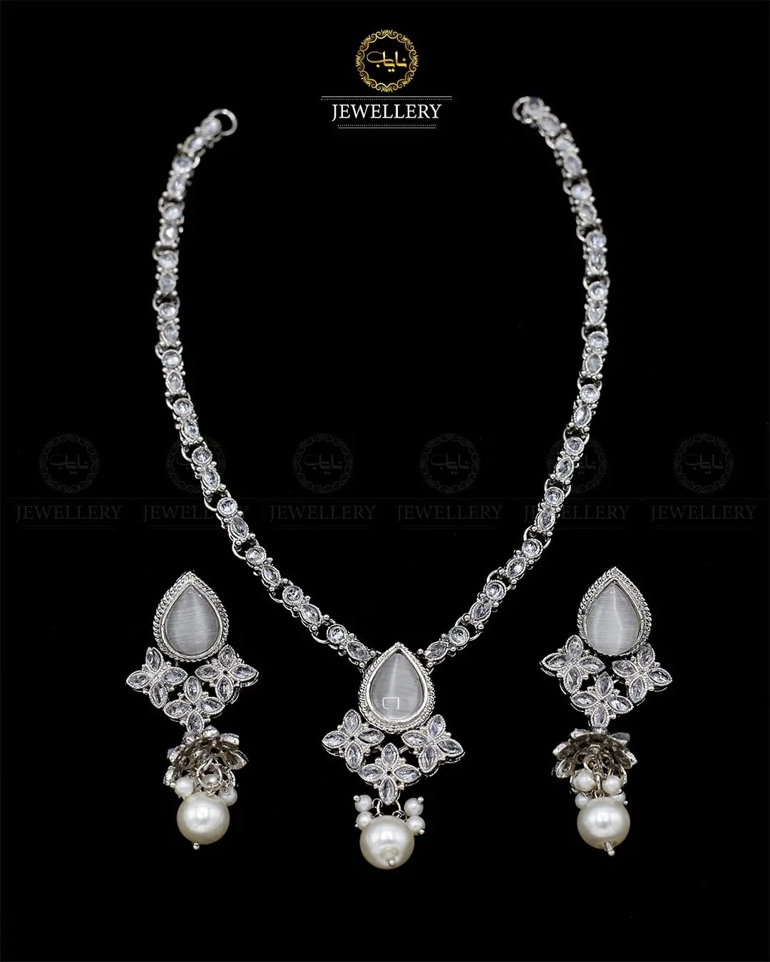 Egyptian Necklace set with Jhumki NJ-1863-Silver Nayab Jewellery