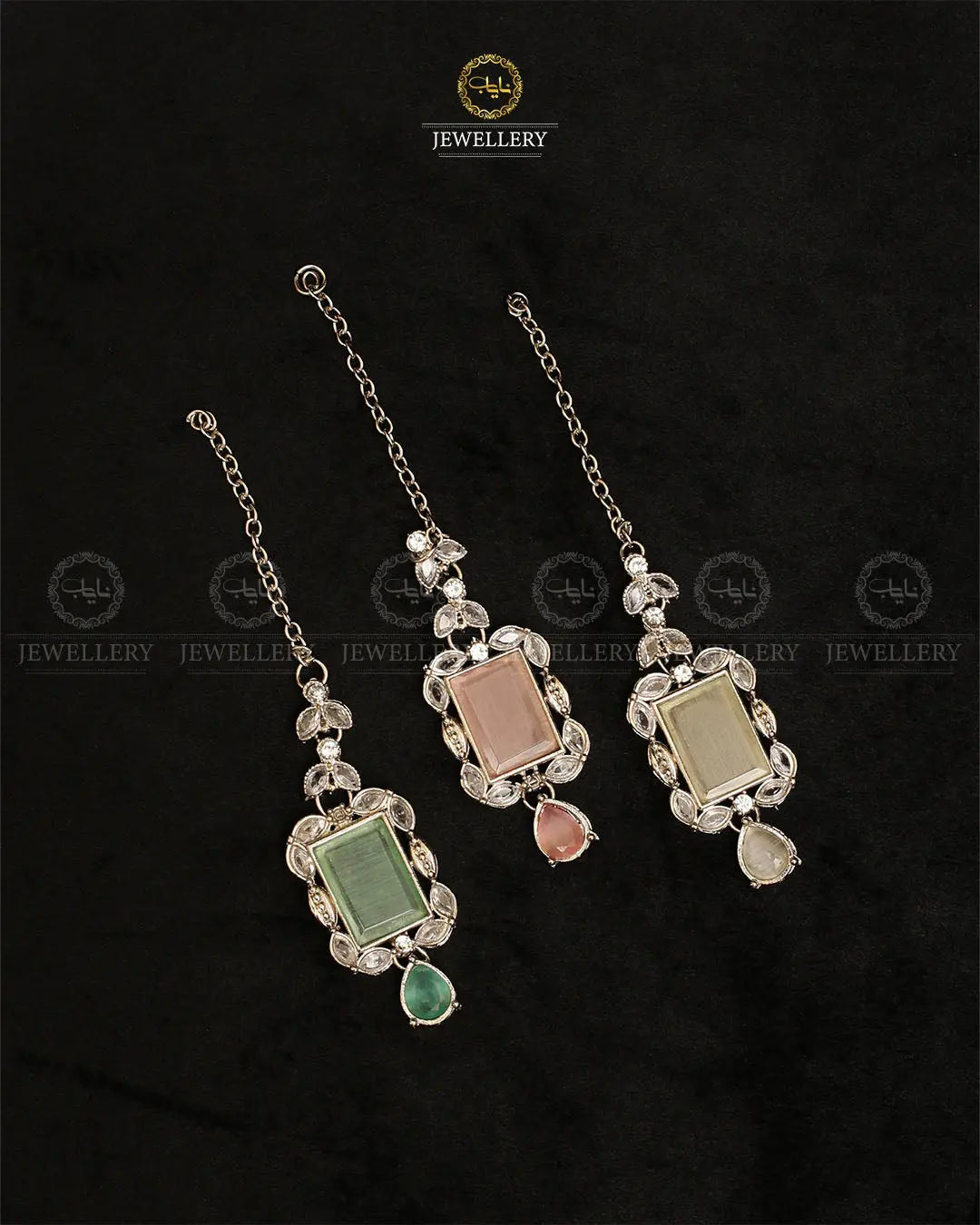 Egyptian Square Stones Tika (bindia)-2158-Silver Nayab Jewellery