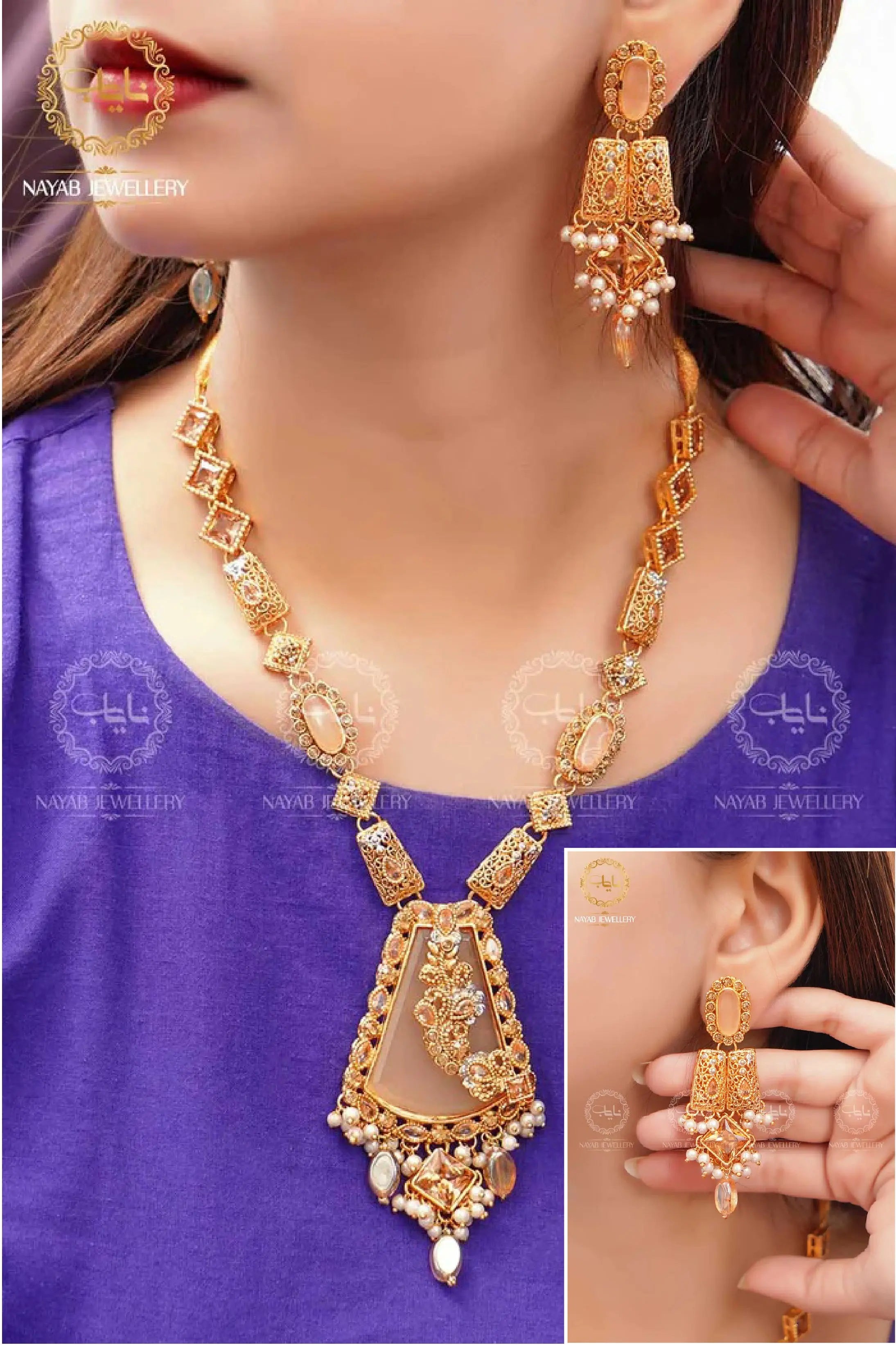 Elegant Egyptian Mala Set with Earring NJ-1212 Nayab Jewellery