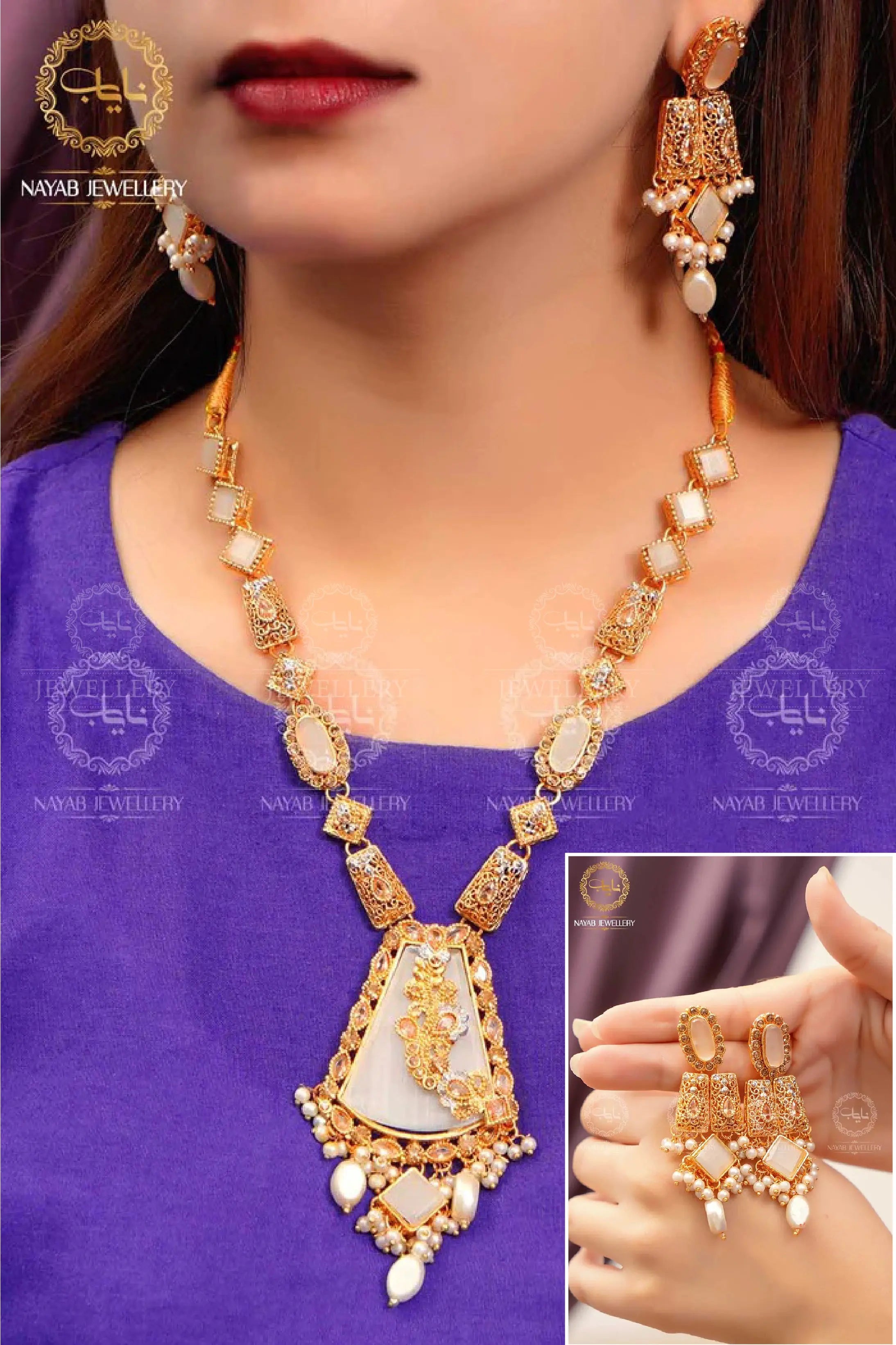 Elegant Egyptian Mala Set with Earring NJ-1212 Nayab Jewellery