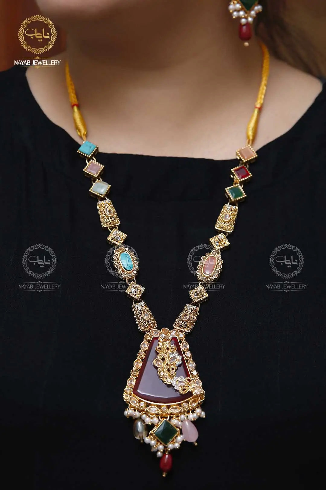 Elegant Egyptian Mala Set with Earring NJ-1212 Nayab Jewellery