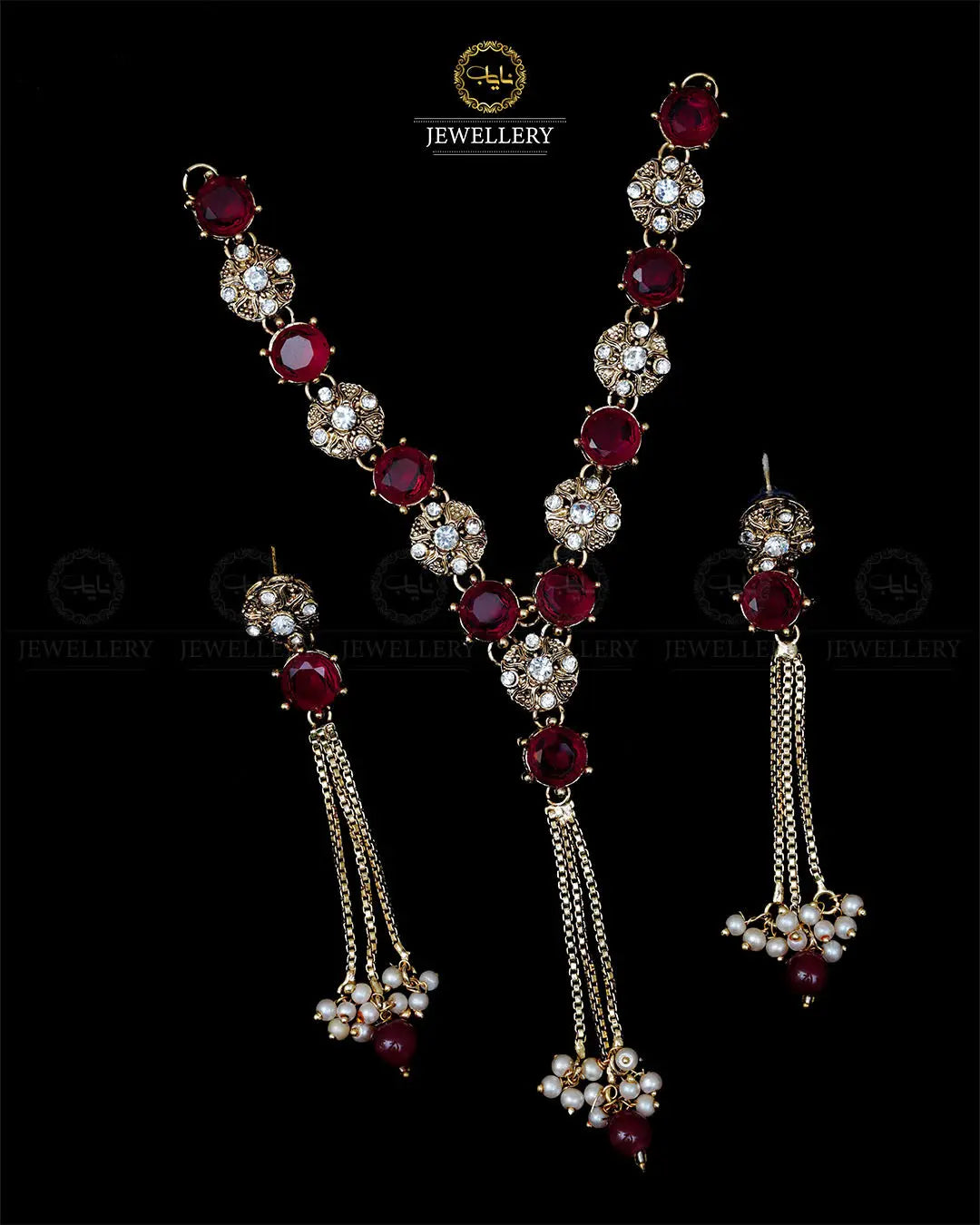 Elegant Tassel Necklace with  Earrings-1959 Nayab Jewellery