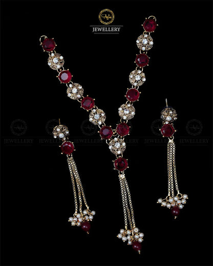 Elegant Tassel Necklace with  Earrings-1959 Nayab Jewellery