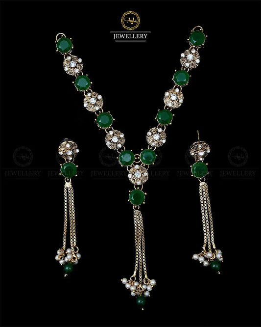 Elegant Tassel Necklace with  Earrings-1959 Nayab Jewellery