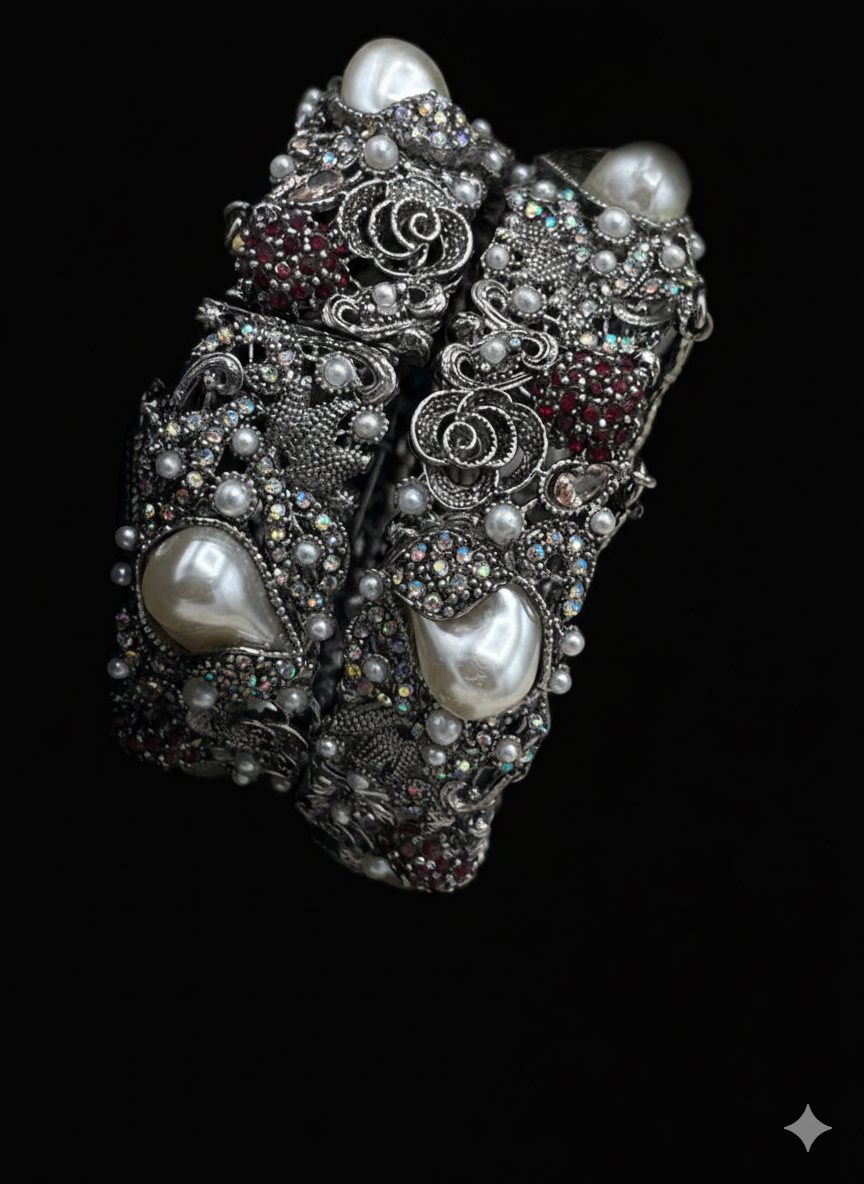 Turkish Victorian Polish Mother Pearl Openable Bangles (pair) -2722- V