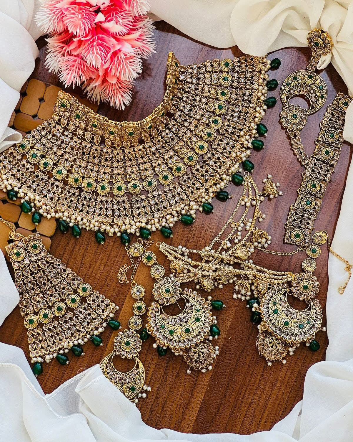 Malika Zarcon 6 pcs Collar Bridal set -2309-Golden