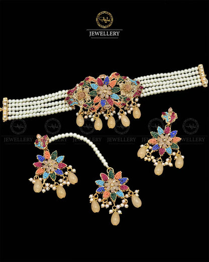 Flower Noratan Chokar set with TikaNJ-1910 Nayab Jewellery