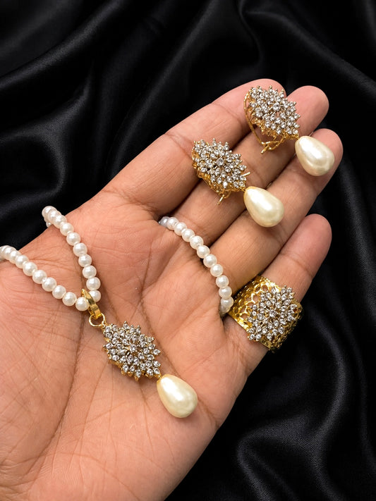 Trending Jarao Combo set with pearl mala -1956