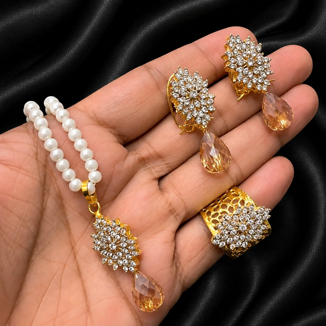 Trending Jarao Combo set with pearl mala -1956