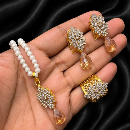 Trending Jarao Combo set with pearl mala -1956