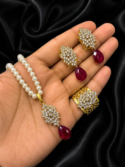 Trending Jarao Combo set with pearl mala -1956