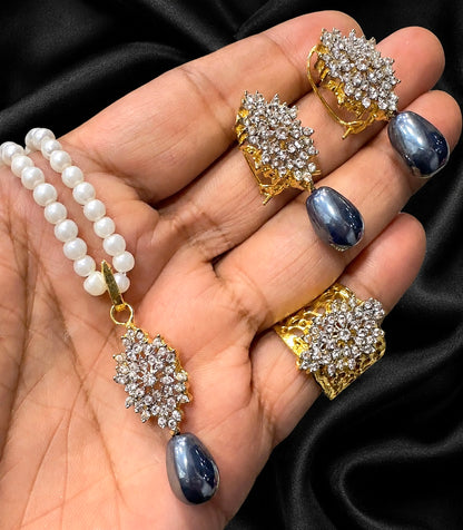 Trending Jarao Combo set with pearl mala -1956