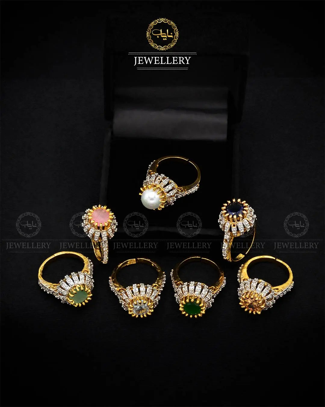 Gold Polish Jarao Stones Ring (size Adjustable) NJ-1834 Nayab Jewellery