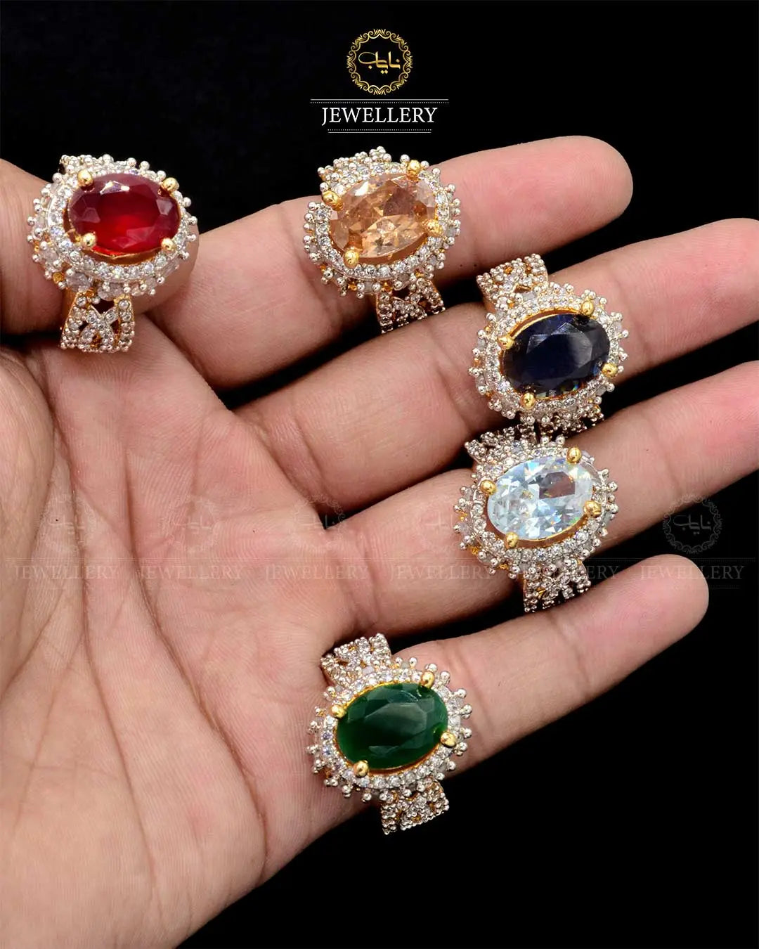 Gold Polish Jarao Stones Ring (size Adjustable) NJ-1836 Nayab Jewellery