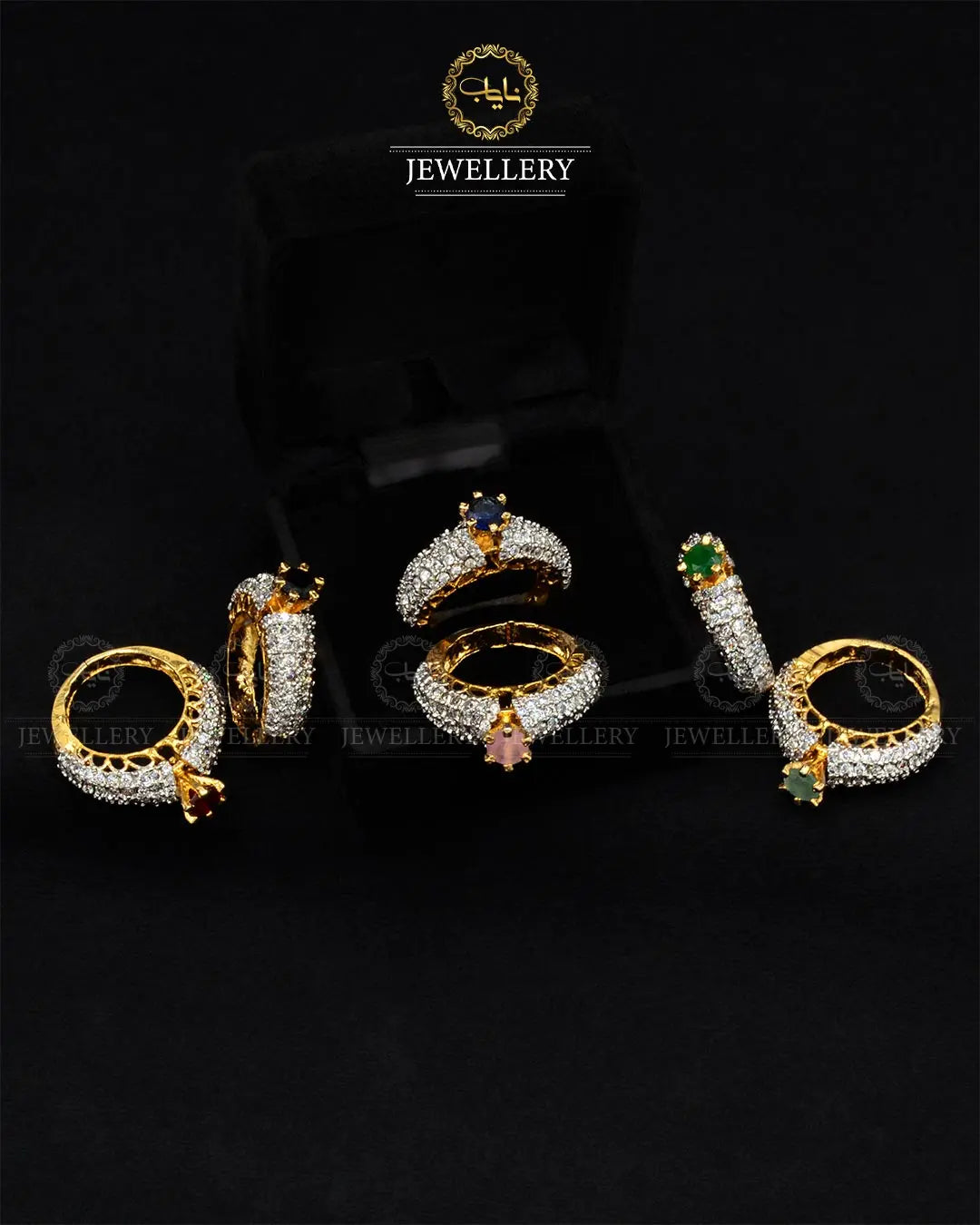 Gold Polish Jarao Stones Ring (size Adjustable) NJ-1888 Nayab Jewellery