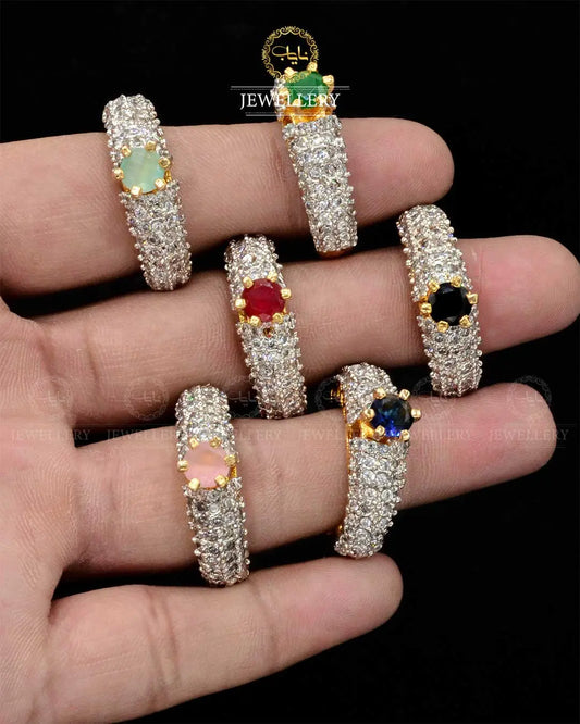 Gold Polish Jarao Stones Ring (size Adjustable) NJ-1888 Nayab Jewellery