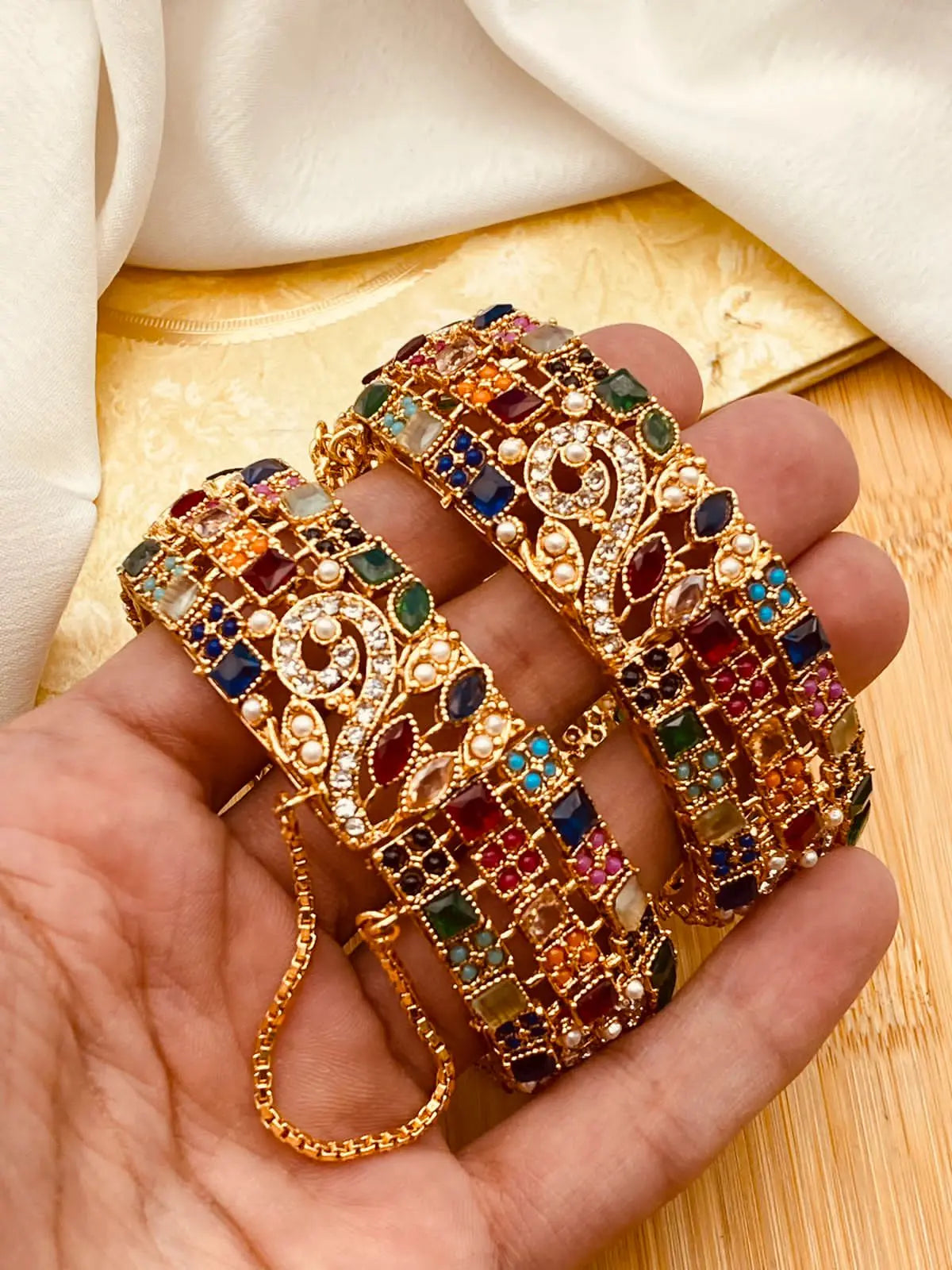 Gold Polish Openable Bangles (Pair) NJ-1598 Nayab Jewellery