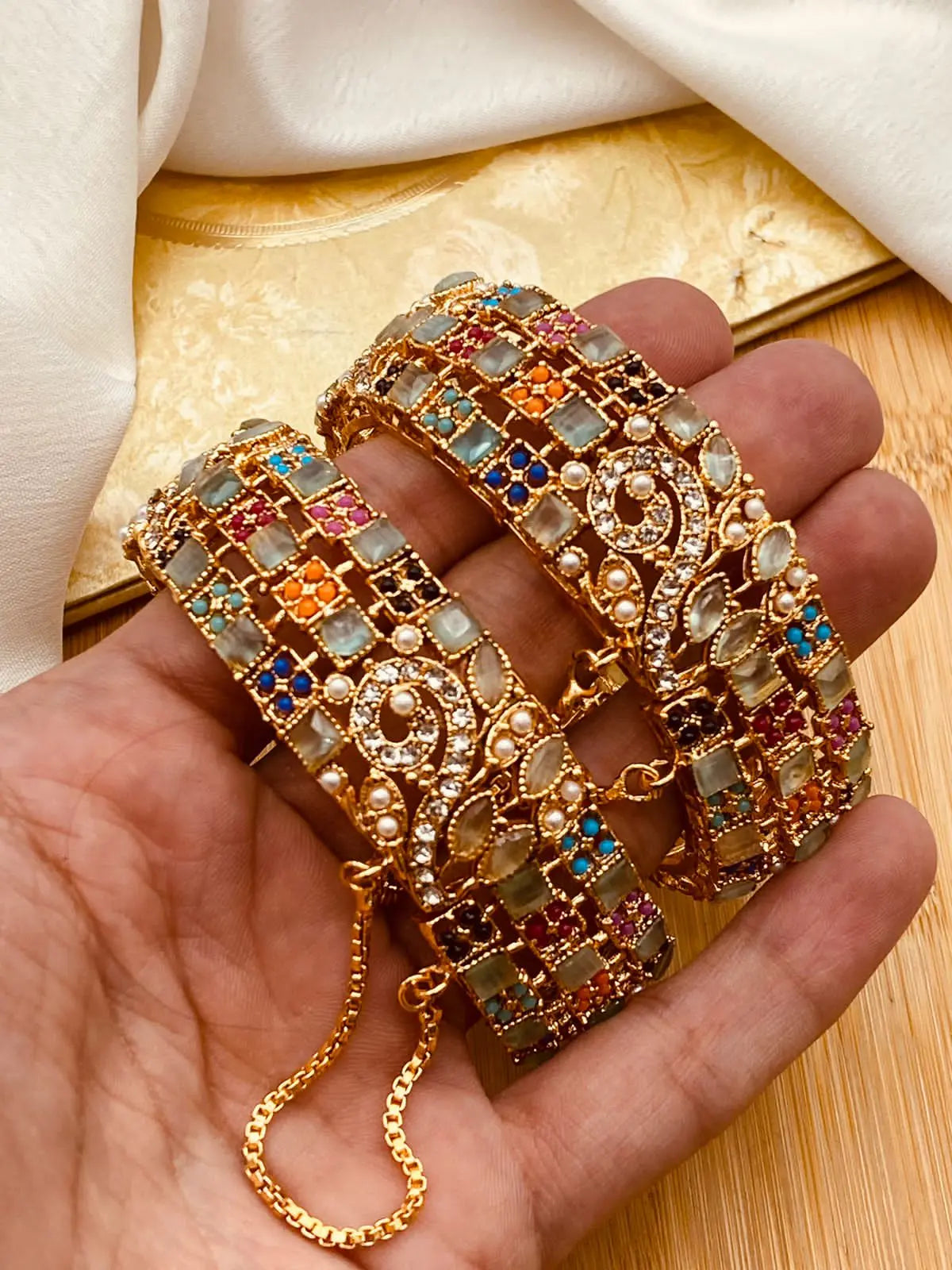 Gold Polish Openable Bangles (Pair) NJ-1598 Nayab Jewellery