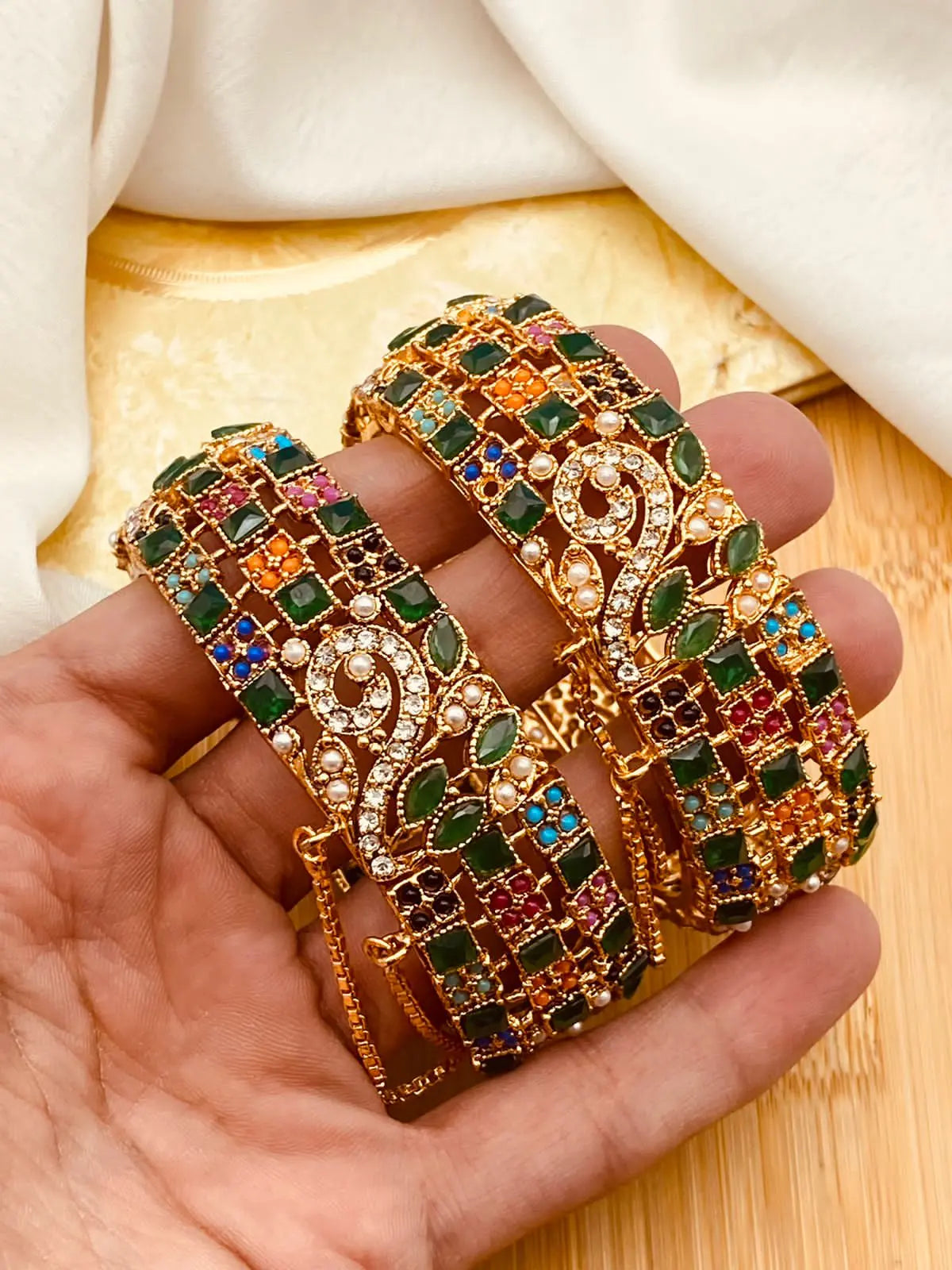 Gold Polish Openable Bangles (Pair) NJ-1598 Nayab Jewellery