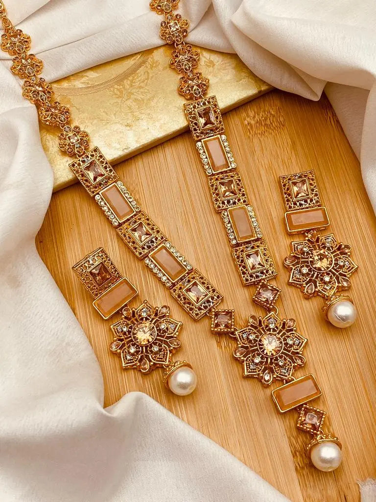 Gold Star Fancy Mala Set with Earring NJ-1557 Nayab Jewellery