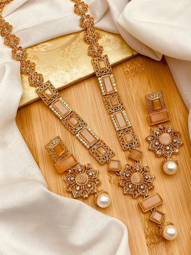 Gold Star Fancy Mala Set with Earring NJ-1557 Nayab Jewellery