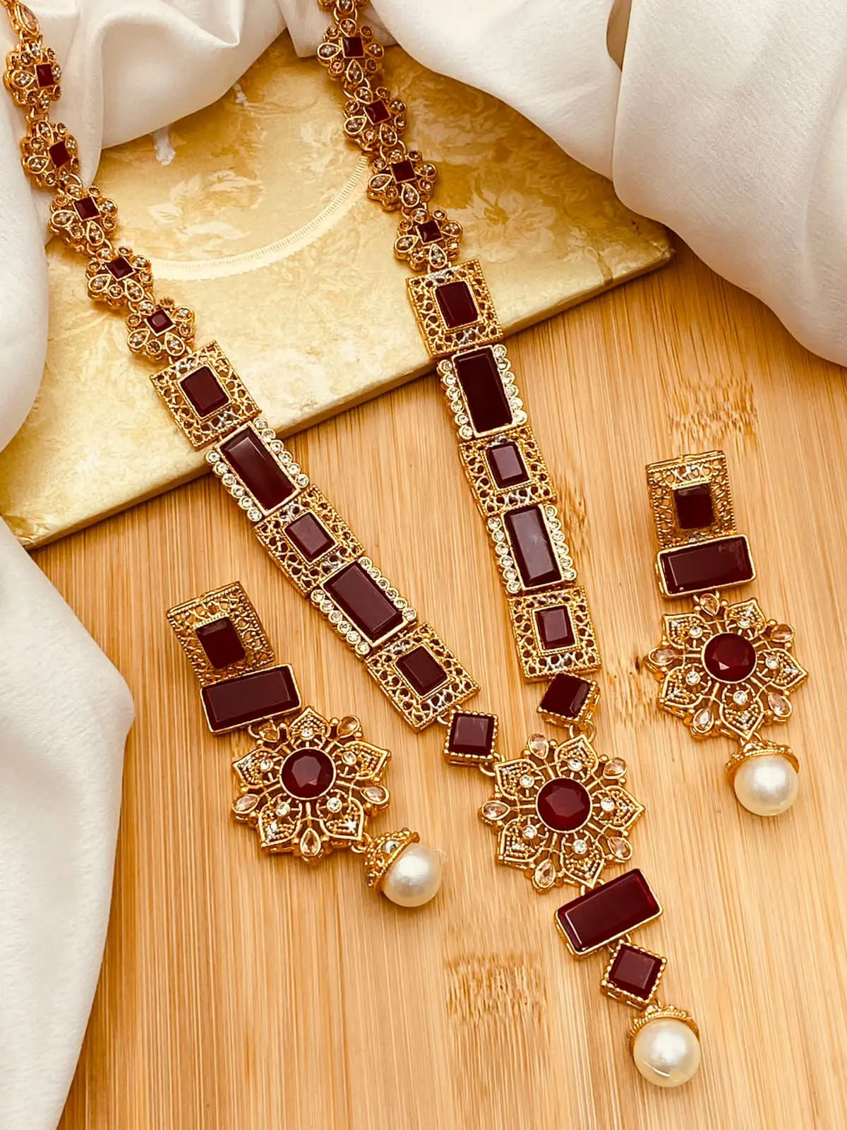 Gold Star Fancy Mala Set with Earring NJ-1557 Nayab Jewellery