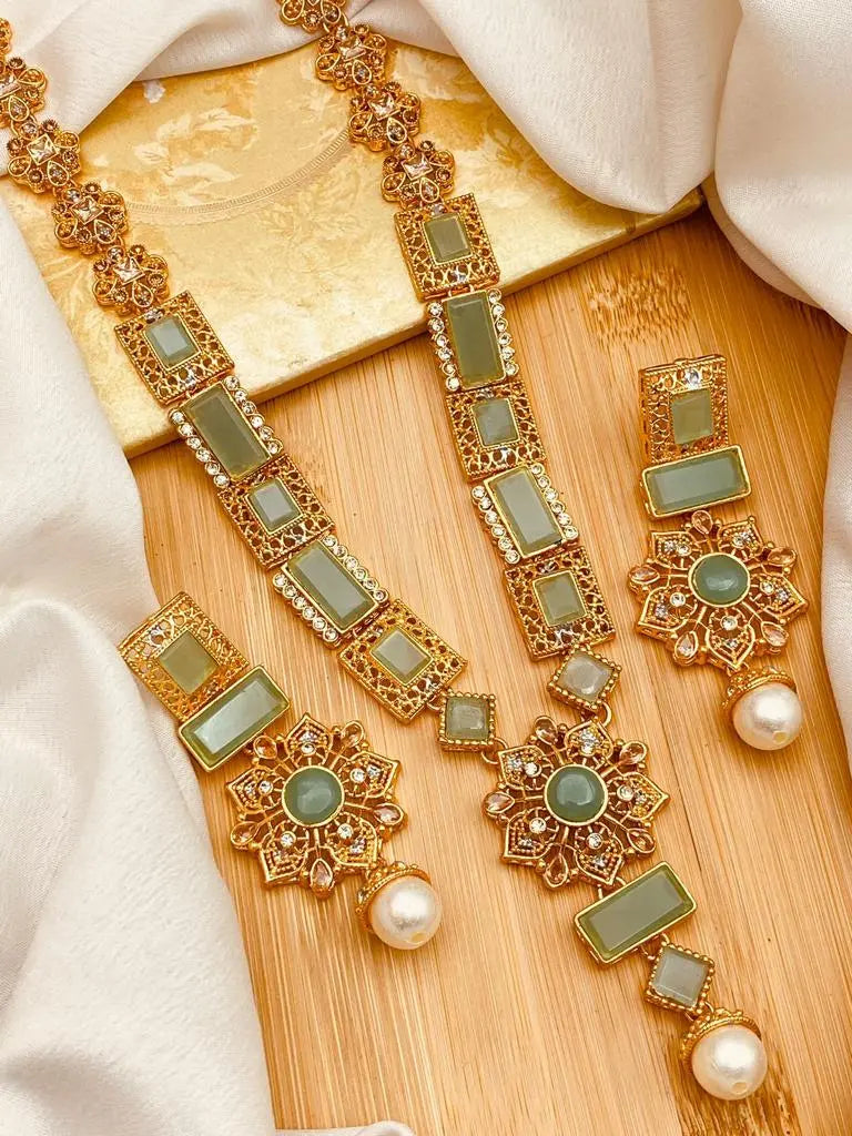 Gold Star Fancy Mala Set with Earring NJ-1557 Nayab Jewellery