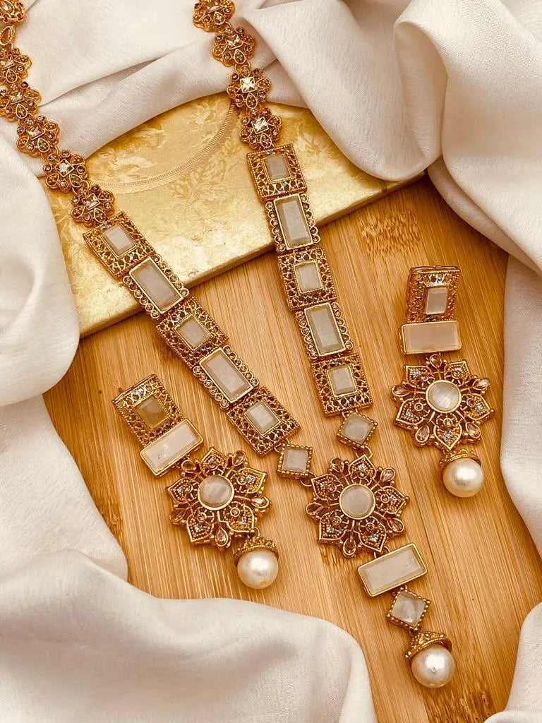 Gold Star Fancy Mala Set with Earring NJ-1557 Nayab Jewellery