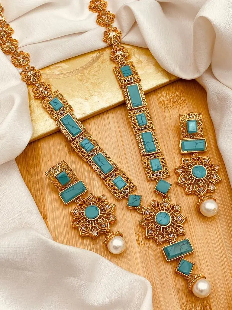 Gold Star Fancy Mala Set with Earring NJ-1557 Nayab Jewellery