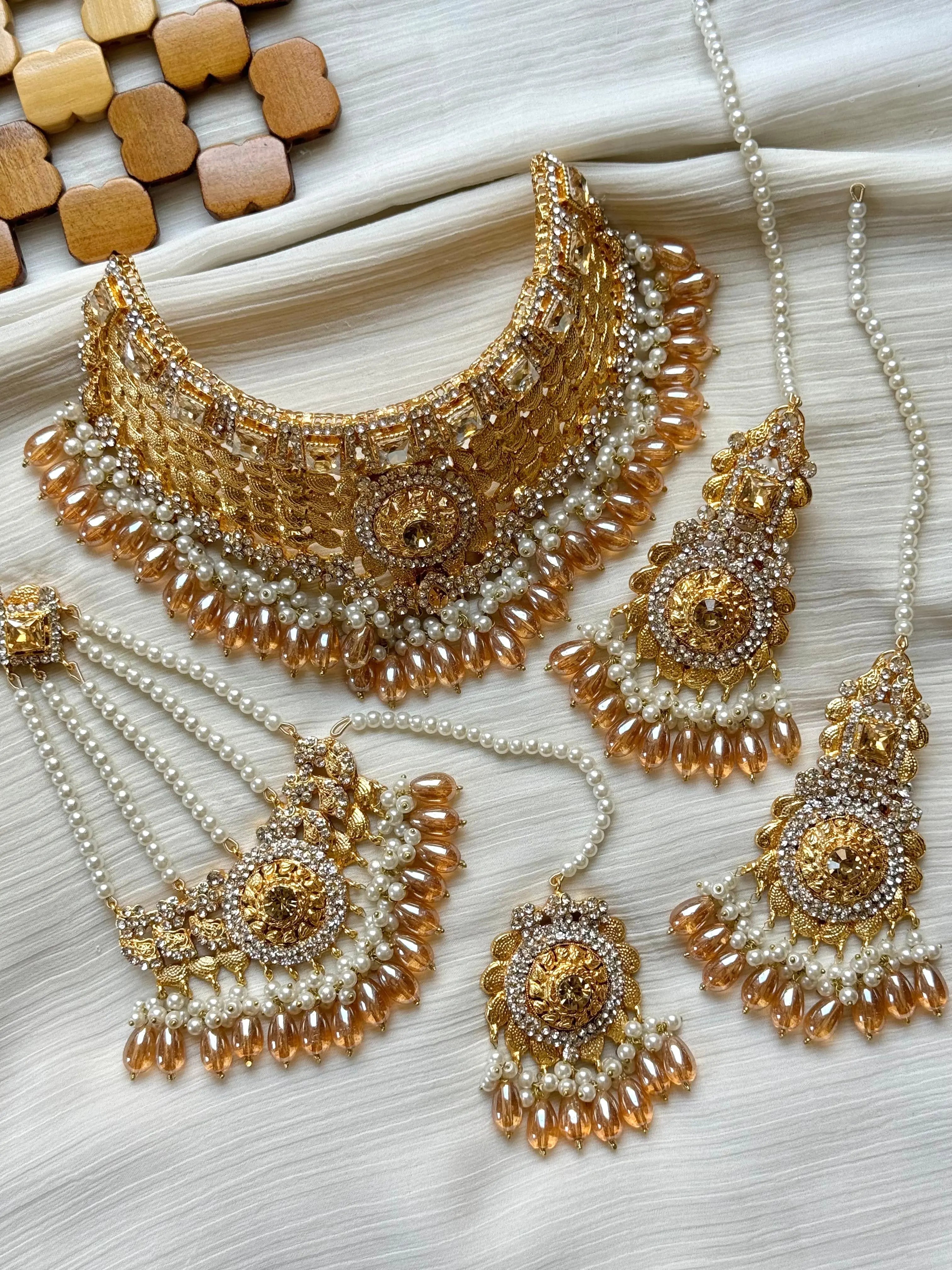 Gold plated Bridal Collar set NJ-1826-G Nayab Jewellery