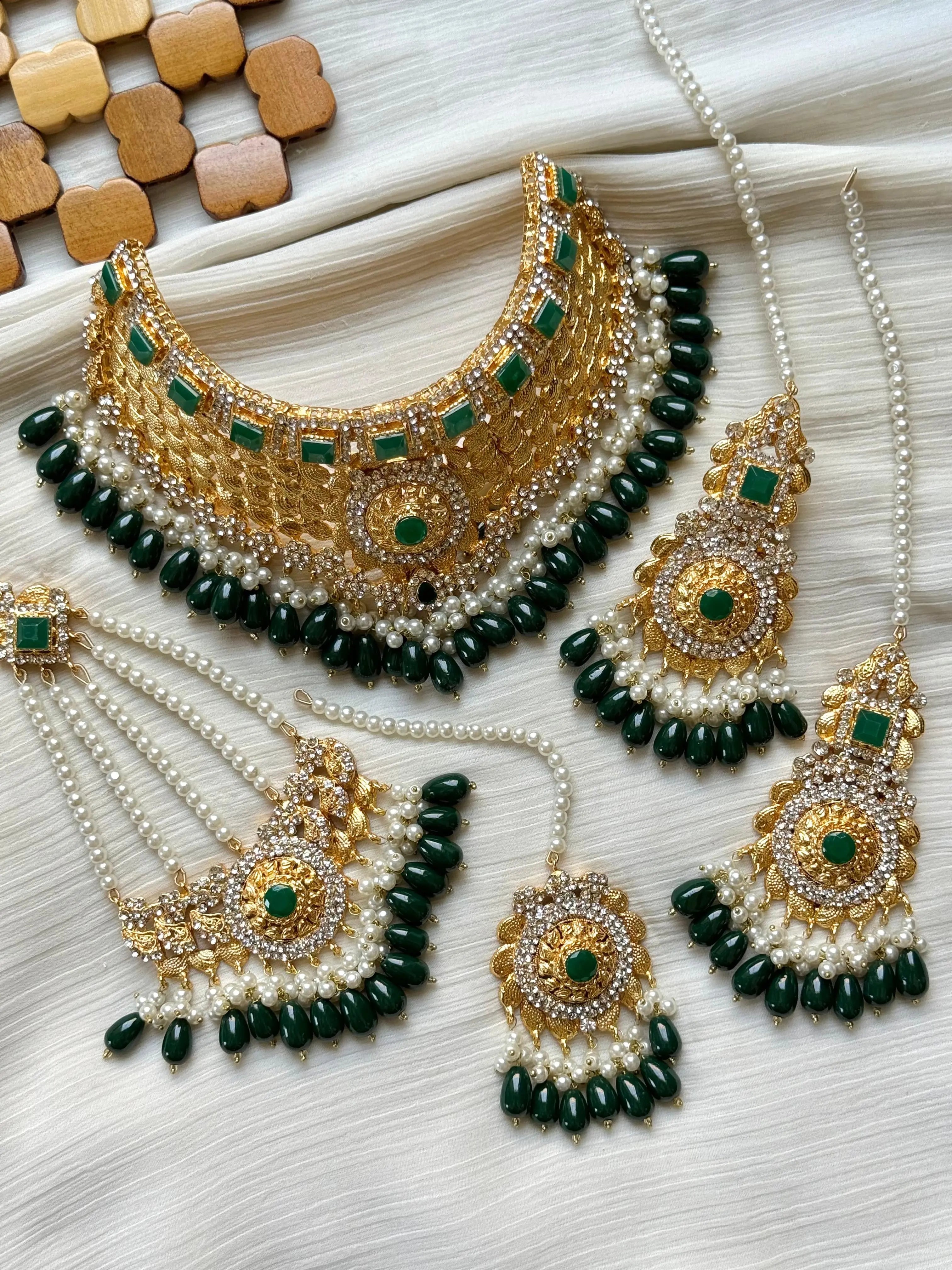 Gold plated Bridal Collar set NJ-1826-G Nayab Jewellery