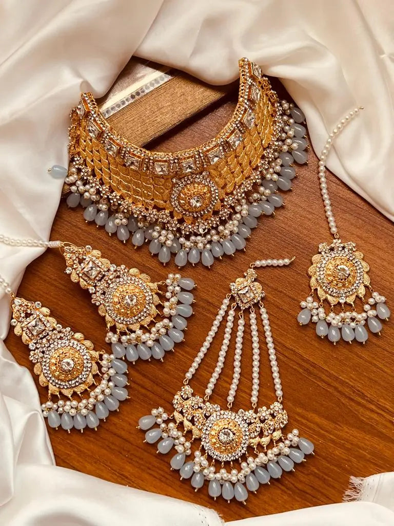 Gold plated Bridal Collar set NJ-1826-G Nayab Jewellery