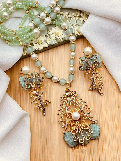 Hand made Crush Stones Mala set -1924 Nayab Jewellery