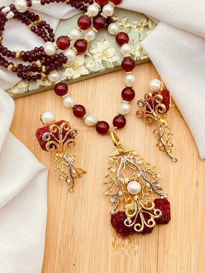 Hand made Crush Stones Mala set -1924 Nayab Jewellery