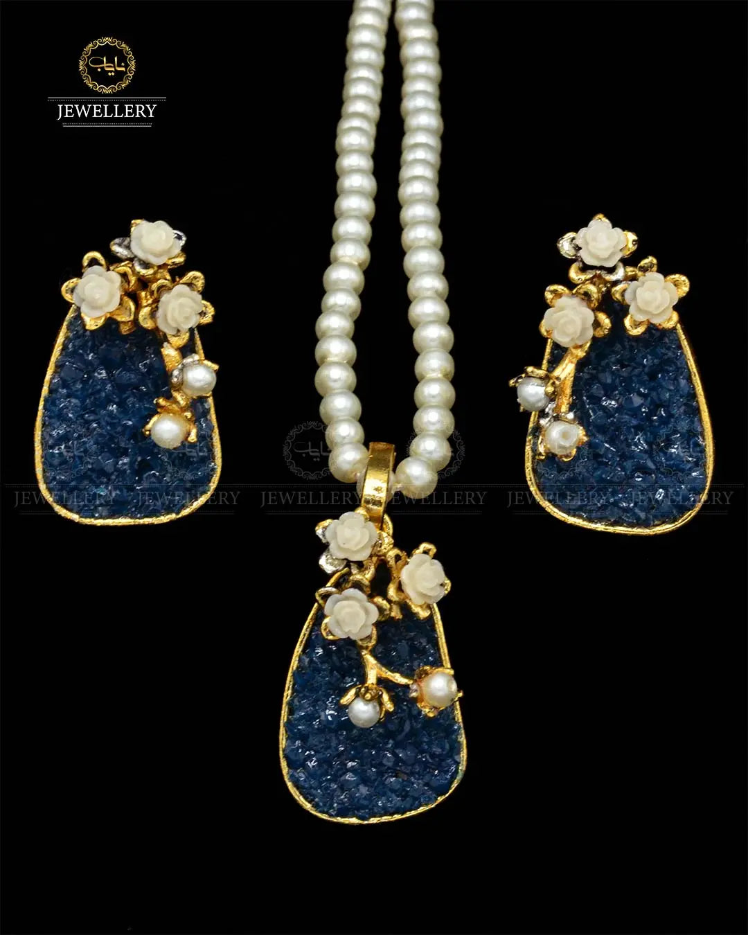 Hand made crush Locket set with pearl mala NJ-1875 Nayab Jewellery