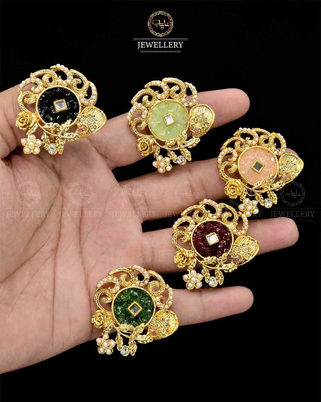 Handmade  Crush Stone Adjustable Ring NJ-1868 Nayab Jewellery