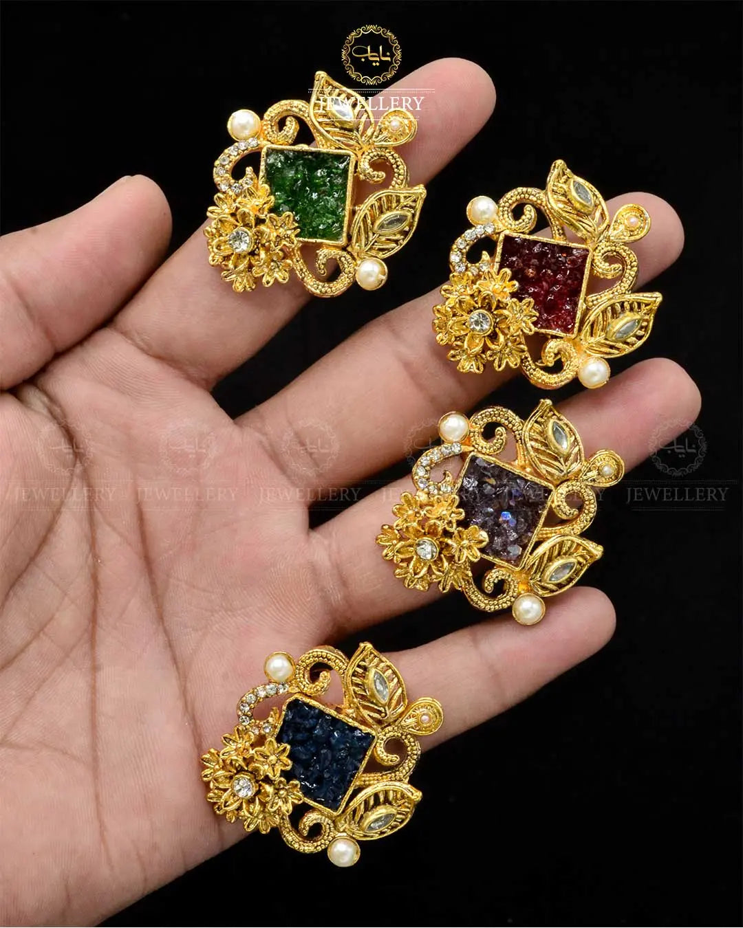 Handmade  Crush Stone Adjustable Ring NJ-1869 Nayab Jewellery