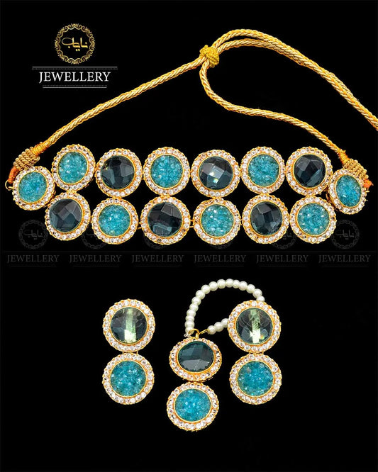 Handmade doubleted with crush stones chokkar set with teeka -1739 Nayab Jewellery