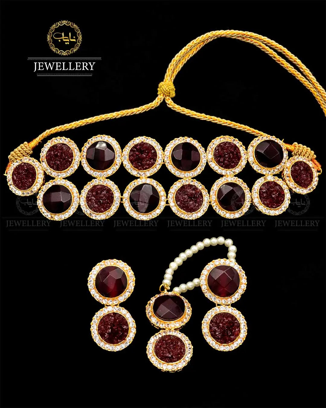 Handmade doubleted with crush stones chokkar set with teeka -1739 Nayab Jewellery