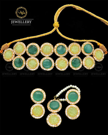 Handmade doubleted with crush stones chokkar set with teeka -1739 Nayab Jewellery