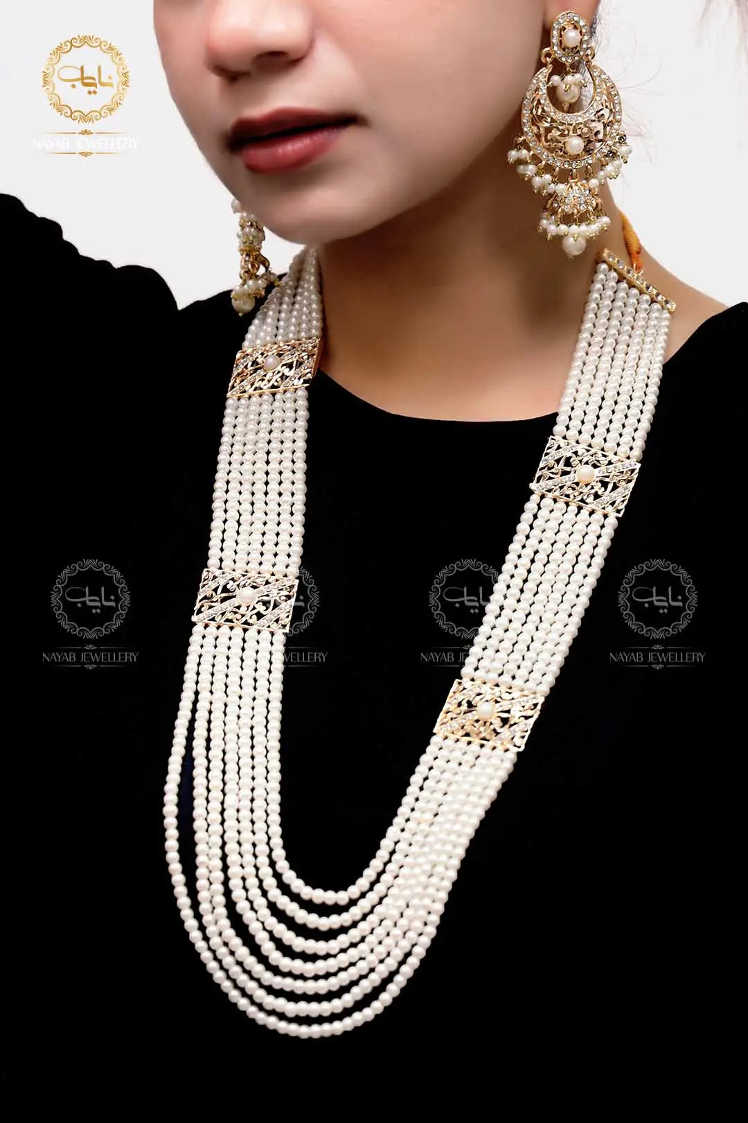 High Quality Mughlai Pearl Mala Set wit Earring NJ-1167 Nayab Jewellery