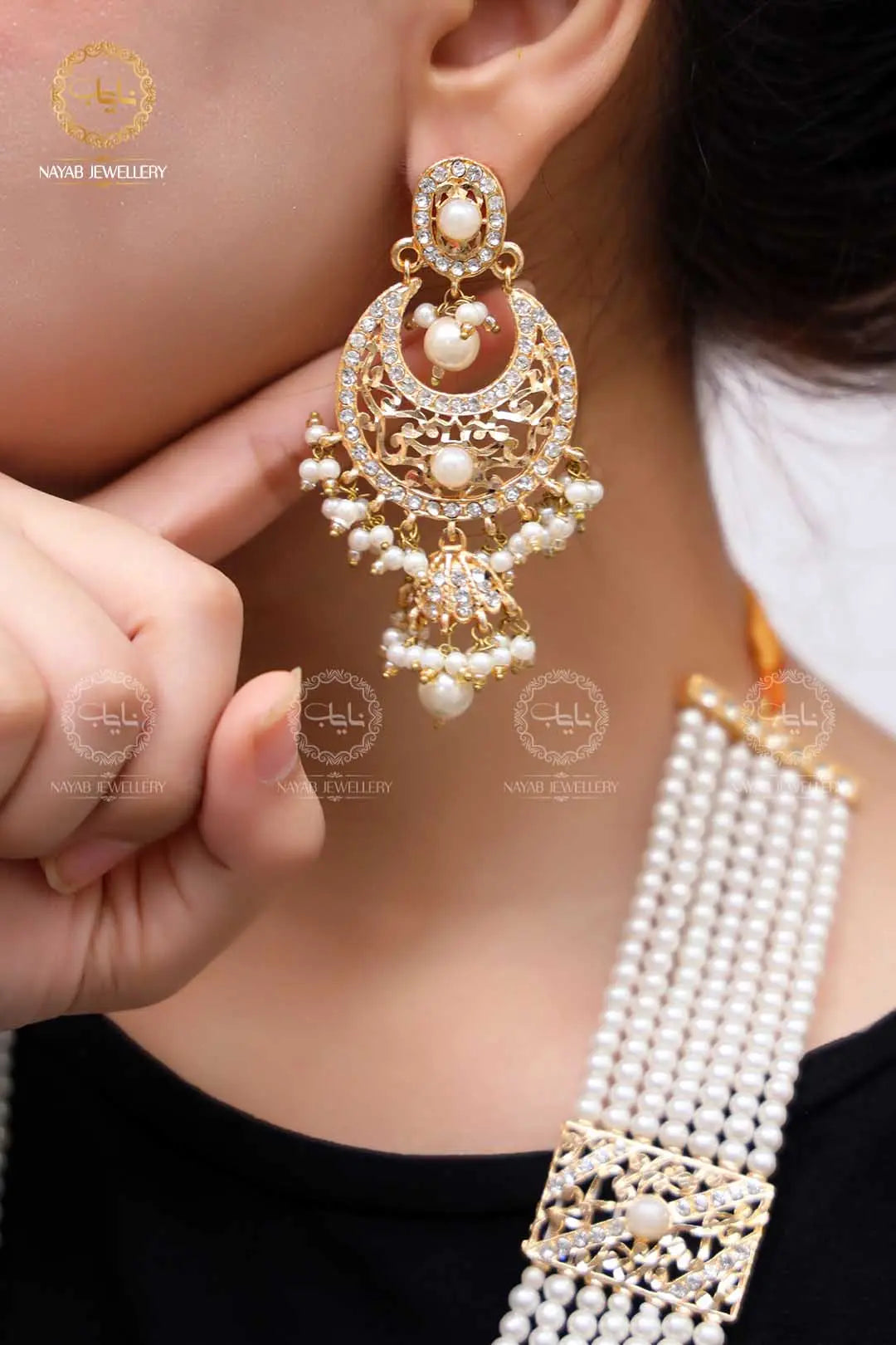 High Quality Mughlai Pearl Mala Set wit Earring NJ-1167 Nayab Jewellery