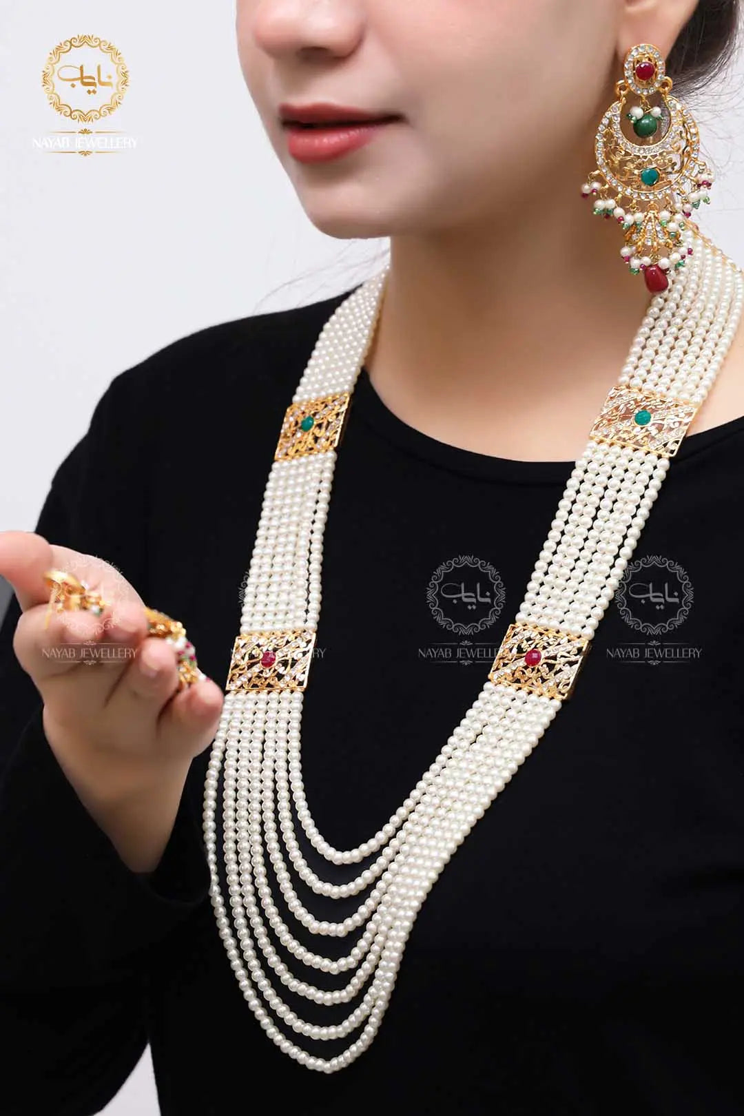 High Quality Mughlai Pearl Mala Set wit Earring NJ-1167 Nayab Jewellery