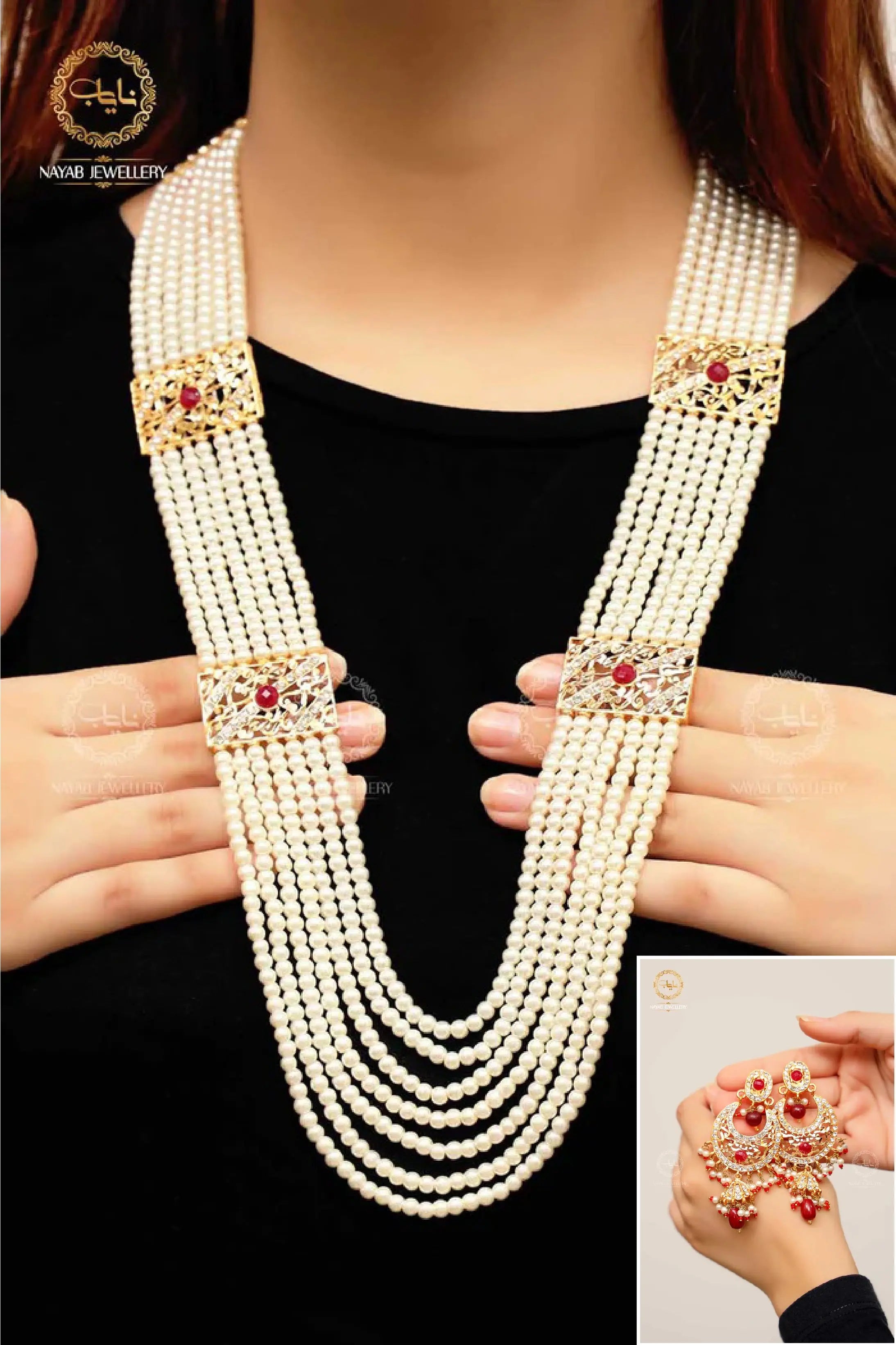 High Quality Mughlai Pearl Mala Set wit Earring NJ-1167 Nayab Jewellery