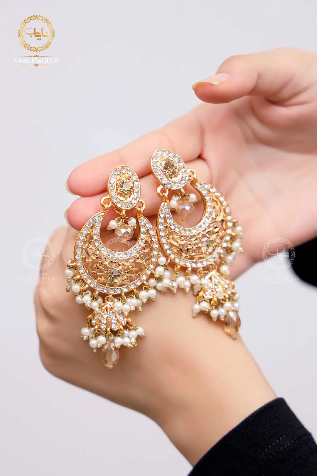 High Quality Mughlai Pearl Mala Set wit Earring NJ-1167 Nayab Jewellery