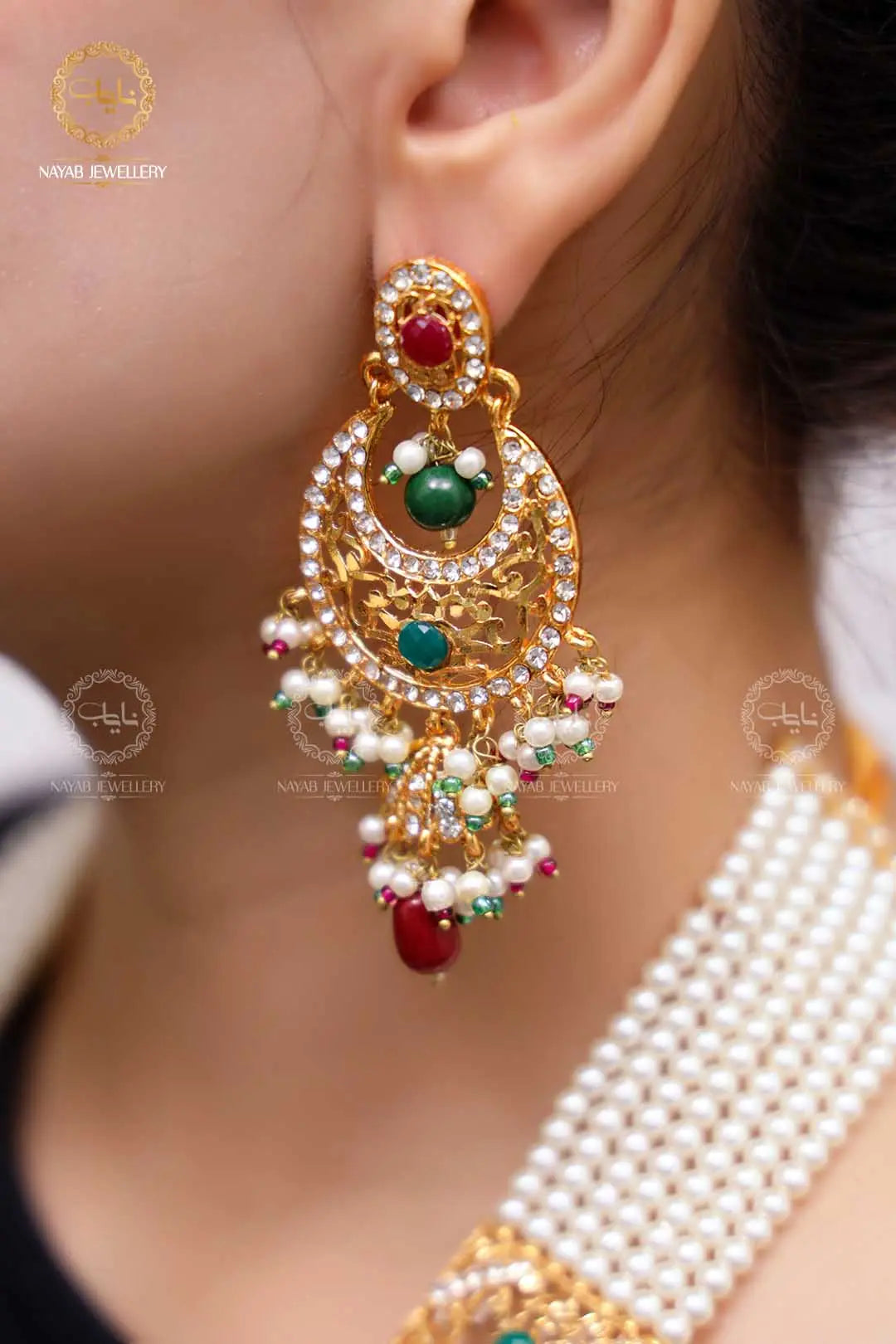 High Quality Mughlai Pearl Mala Set wit Earring NJ-1167 Nayab Jewellery