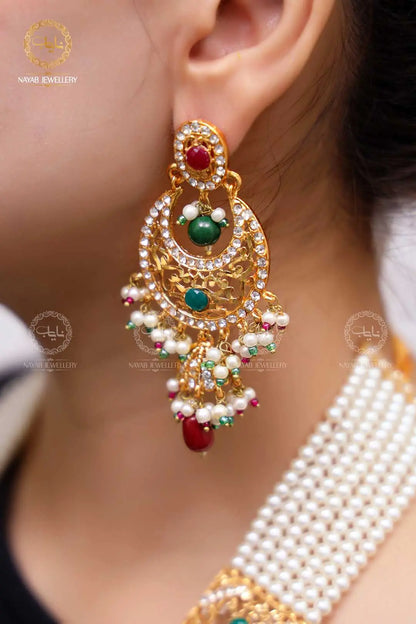 High Quality Mughlai Pearl Mala Set wit Earring NJ-1167 Nayab Jewellery